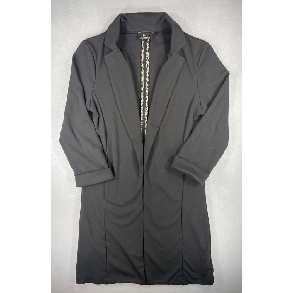 HAVE Los Angeles Womens Longline Open Front blazer Black Stretch S